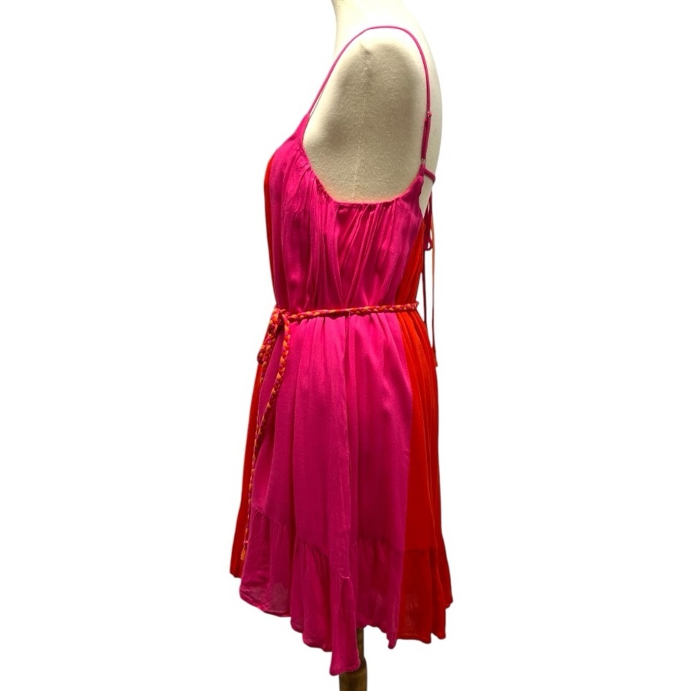 Vici Colorblock Orange & Pink Belted Swing Tent Mini Resortwear Vacation Dress S - Picture 3 of 11